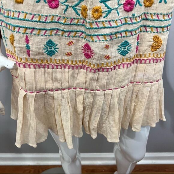 Anthropologie Akemi + Kin Cream Embroidered Ruffle Racer Back Cotton Dress—0P‎ - Picture 10 of 16